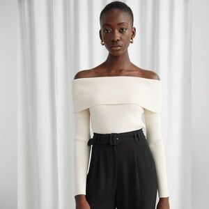 & Other Stories Fitted Off Shoulder Rib Sweater Cream Large